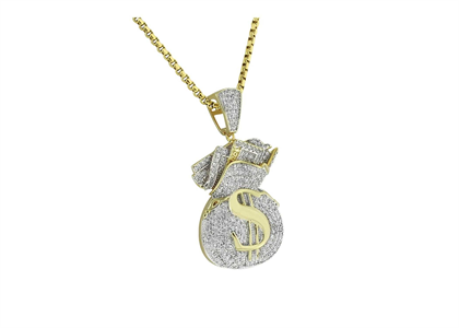 Iced Out Gold Plated Dollar Sign Money Bag Pendant